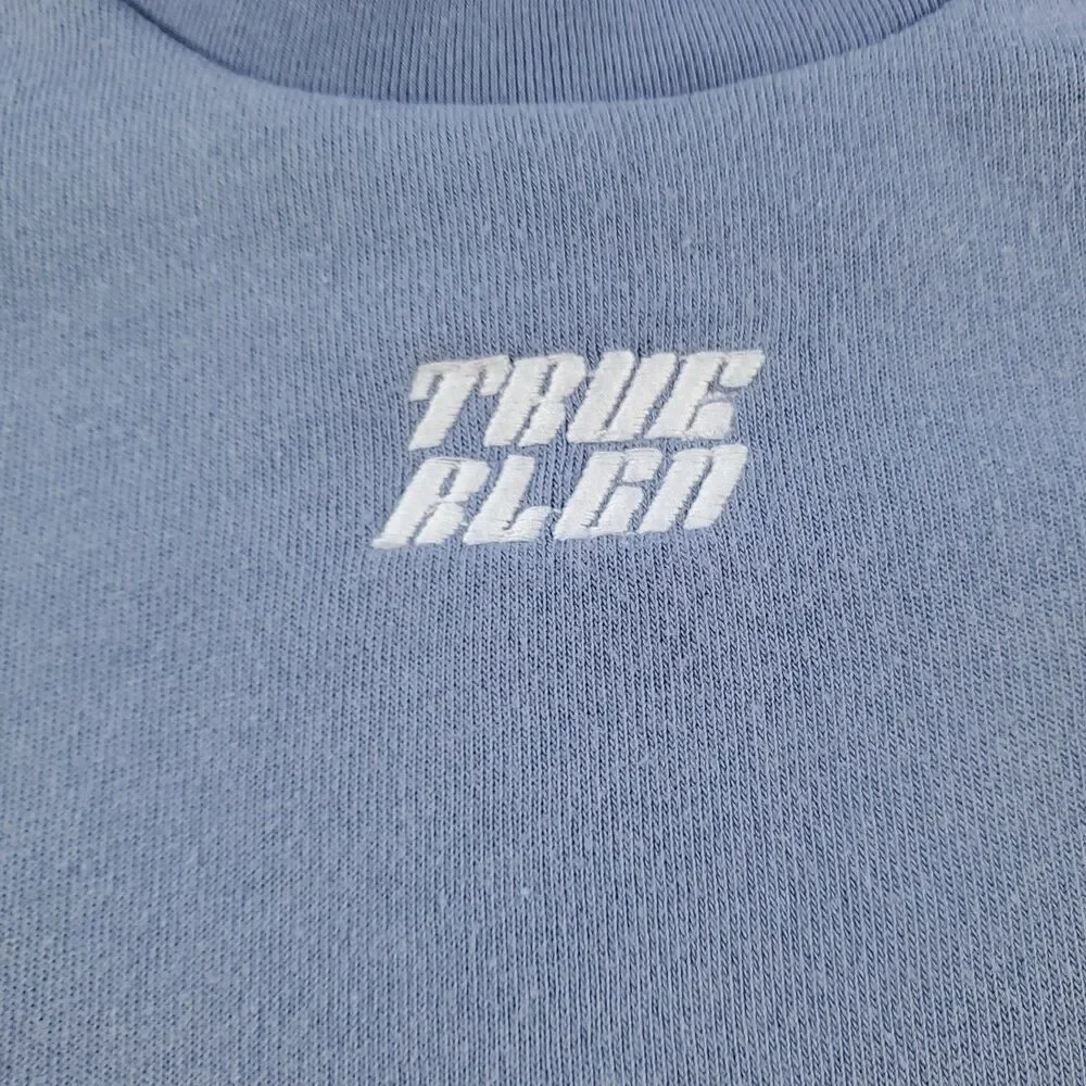 True Religion Mock Neck Oversized Shirt Mens Size Large Blue Fleece Lining